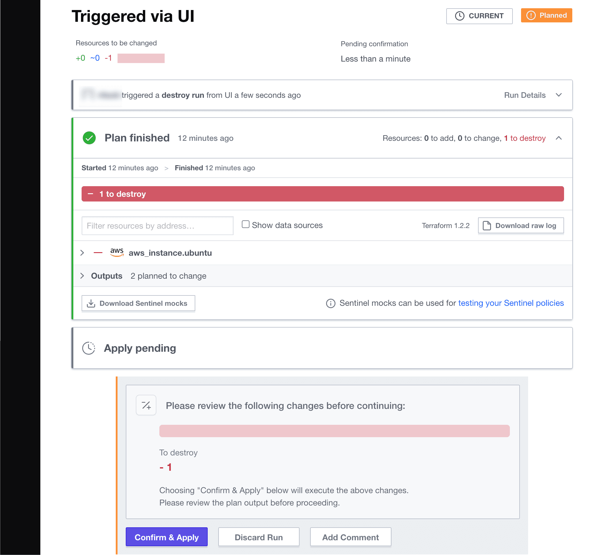 HCP Terraform workspace destroy infrastructure run